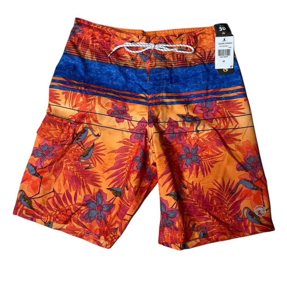 NWT Ocean Current Board shorts, Orange/Blue, Size 30